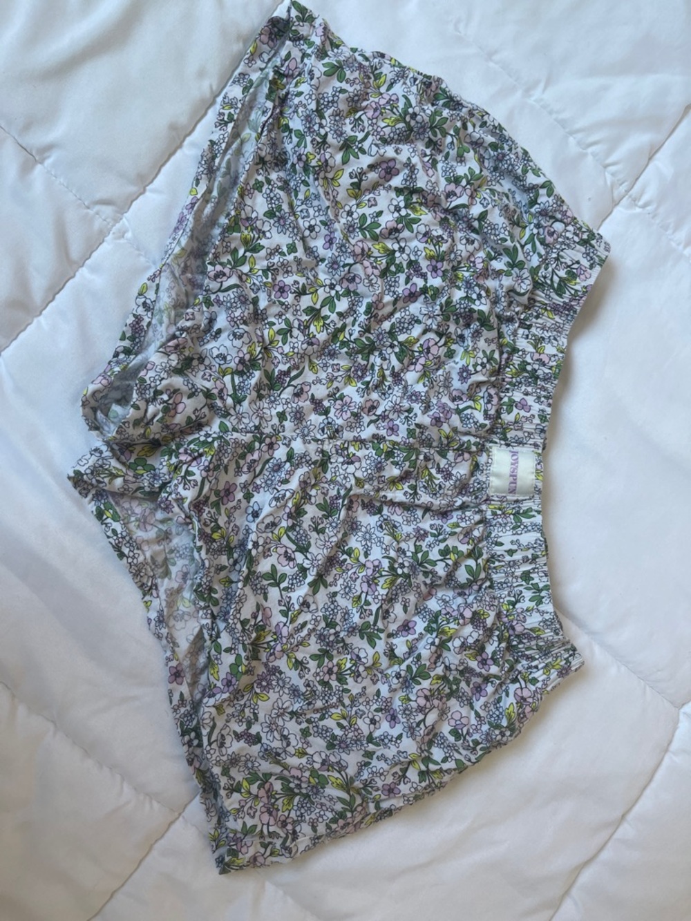 Floral Lounge Shorts in White with Green & Purple